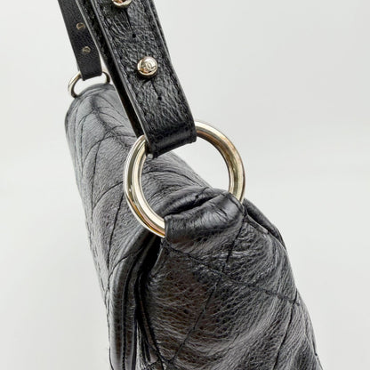 Chanel Wild Stitch CC Logo Shoulder Bag Leather Black Silver Vintage — view 7