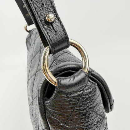 Chanel Wild Stitch CC Logo Shoulder Bag Leather Black Silver Vintage — view 8