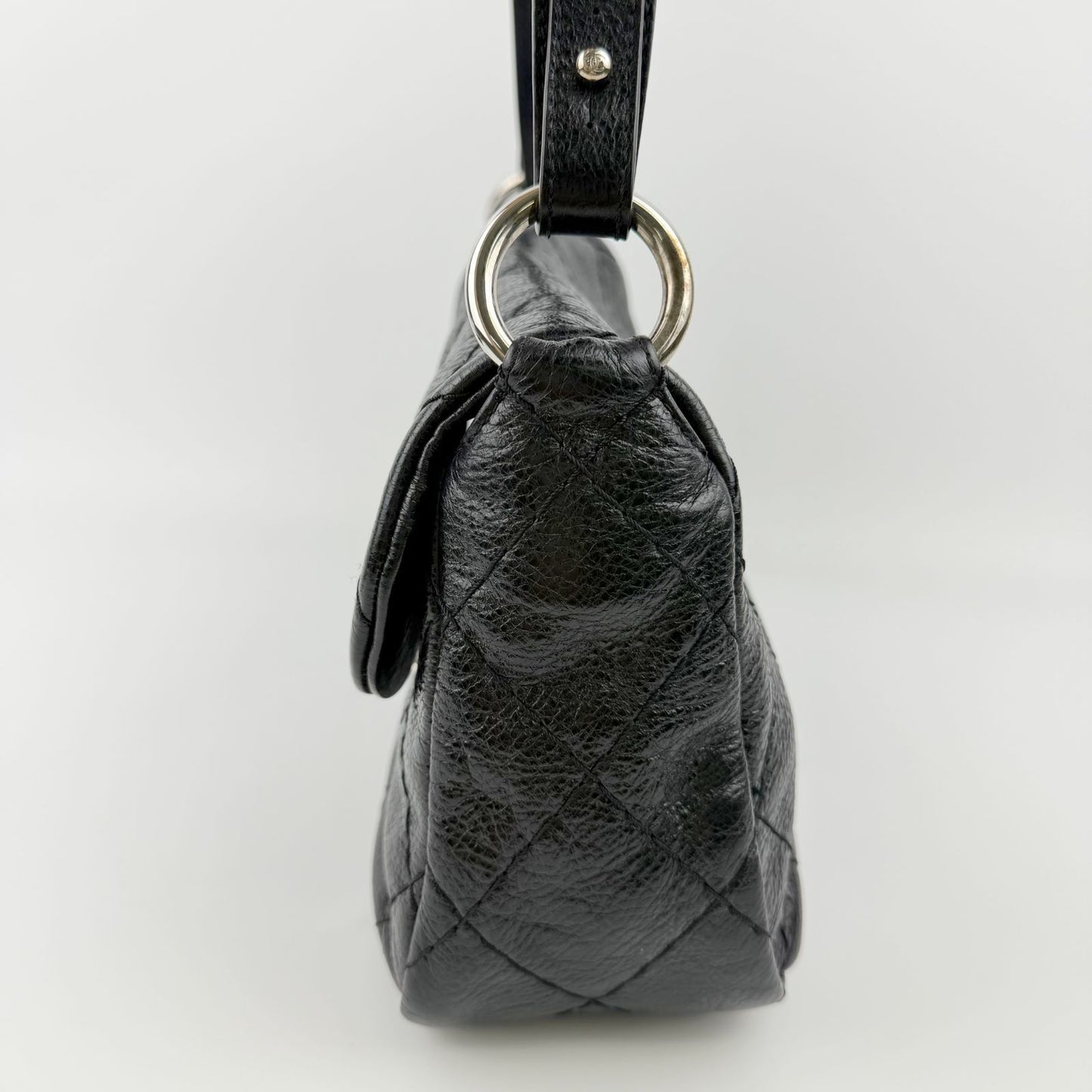 Chanel Wild Stitch CC Logo Shoulder Bag Leather Black Silver Vintage — view 5