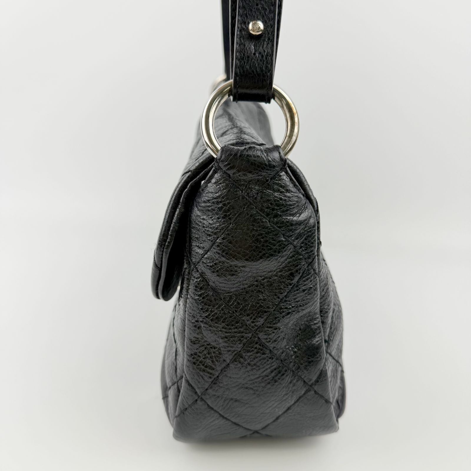 Chanel Wild Stitch CC Logo Shoulder Bag Leather Black Silver Vintage — view 5