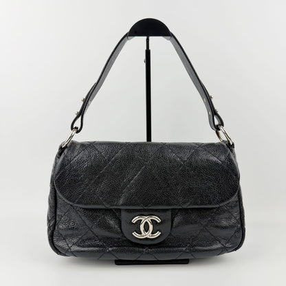 Chanel Wild Stitch CC Logo Shoulder Bag Leather Black Silver Vintage — view 3