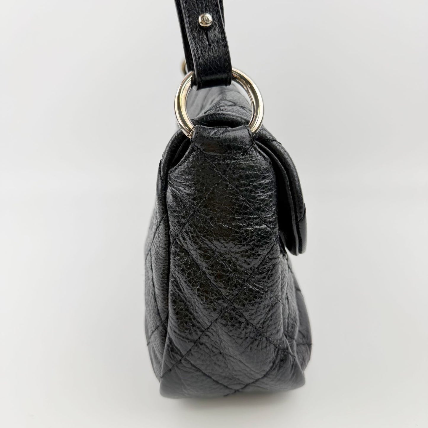Chanel Wild Stitch CC Logo Shoulder Bag Leather Black Silver Vintage — view 6