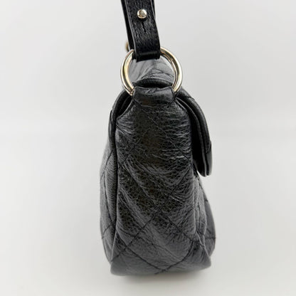 Chanel Wild Stitch CC Logo Shoulder Bag Leather Black Silver Vintage — view 6