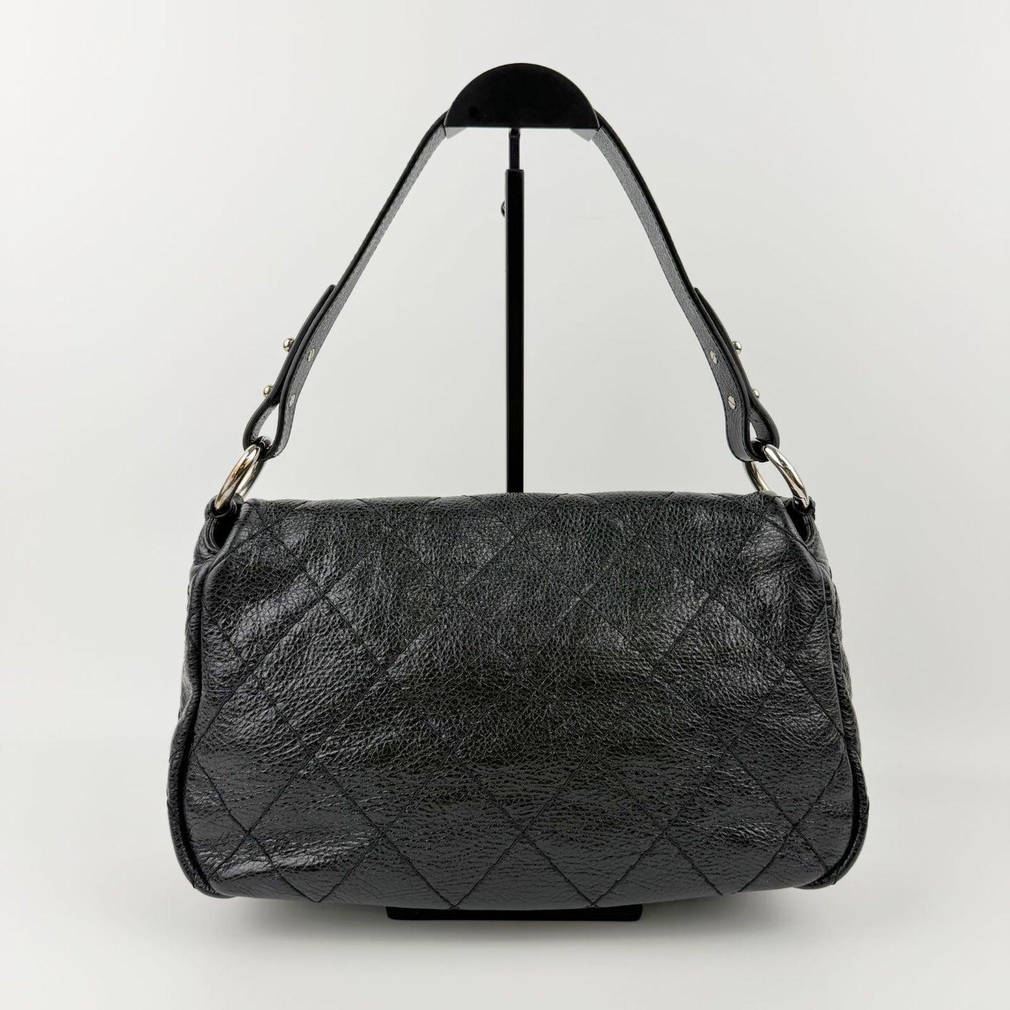 Chanel Wild Stitch CC Logo Shoulder Bag Leather Black Silver Vintage — view 4