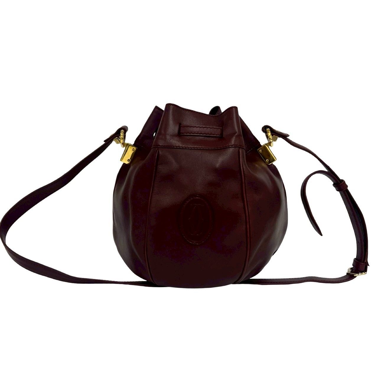Cartier Vintage Must Line Logo Leather Drawstring Shoulder Bag Pochette — view 3