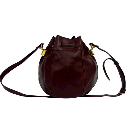 Cartier Vintage Must Line Logo Leather Drawstring Shoulder Bag Pochette — view 3