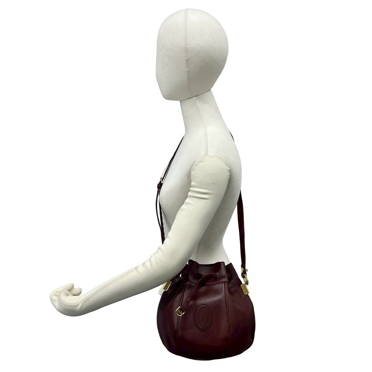 Cartier Vintage Must Line Logo Leather Drawstring Shoulder Bag Pochette — view 2