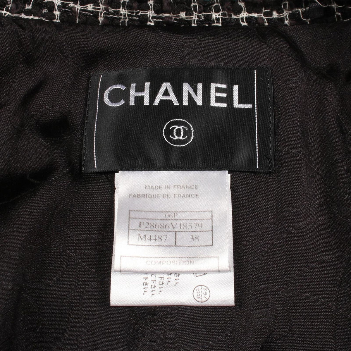 Chanel CC Logo Button Dot Tweed Silk Jacket — view 3