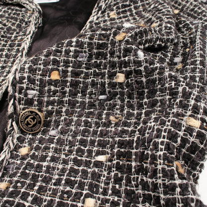 Chanel CC Logo Button Dot Tweed Silk Jacket — view 7
