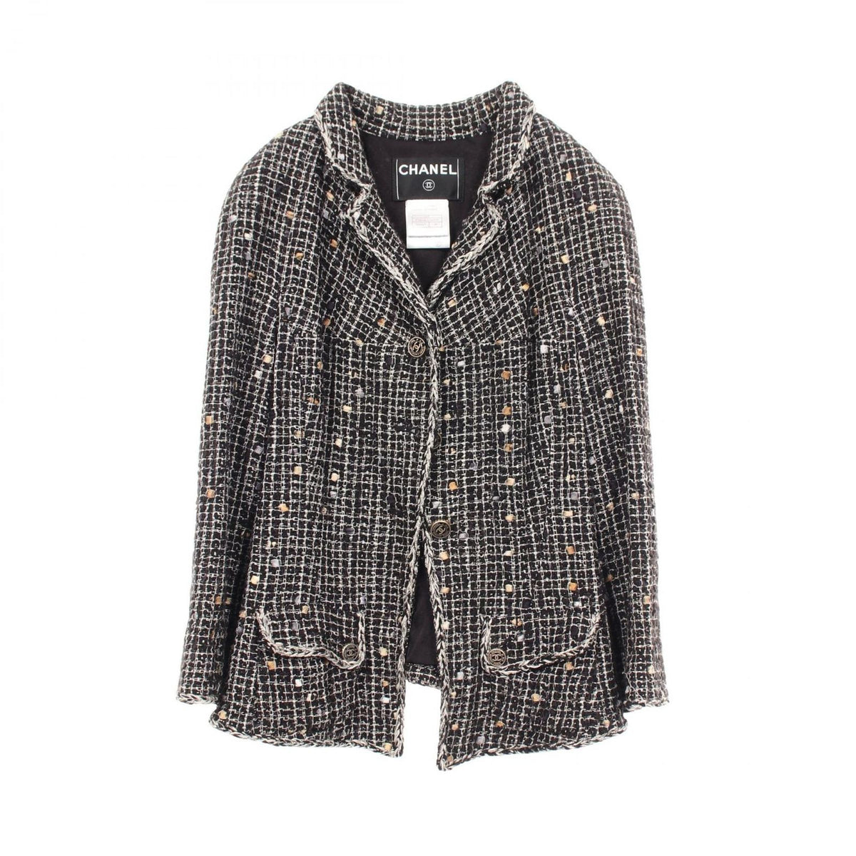 Chanel CC Logo Button Dot Tweed Silk Jacket