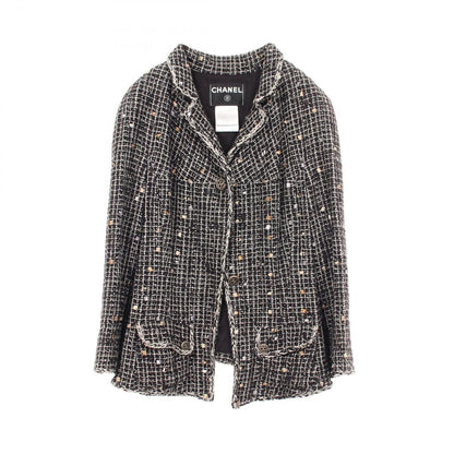 Chanel CC Logo Button Dot Tweed Silk Jacket