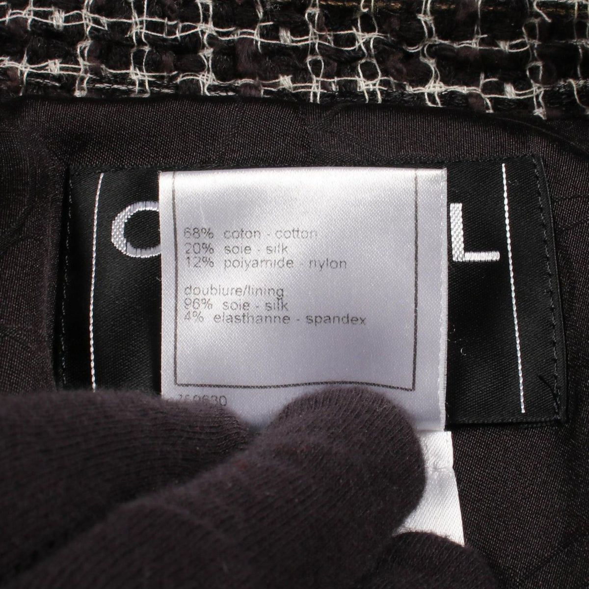 Chanel CC Logo Button Dot Tweed Silk Jacket — view 5