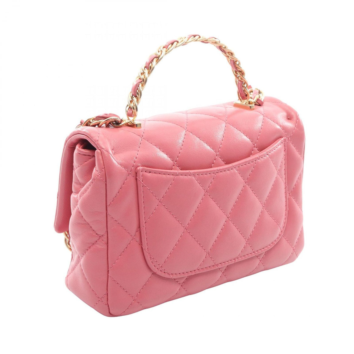 Chanel Shoulder Bag Quilted Small Top Handle 2-Way Pink Lambskin Mini Chain — view 2