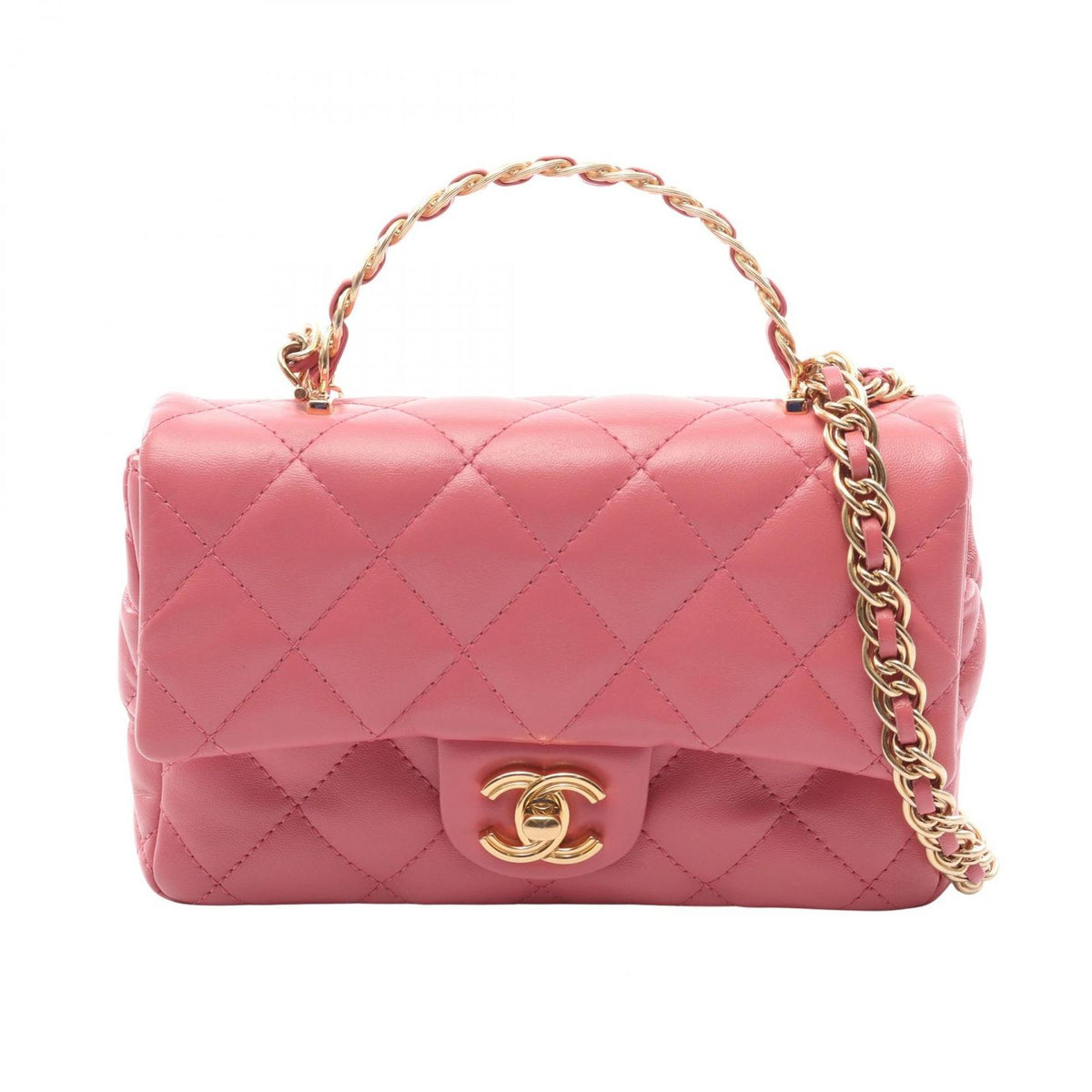 Chanel Shoulder Bag Quilted Small Top Handle 2-Way Pink Lambskin Mini Chain