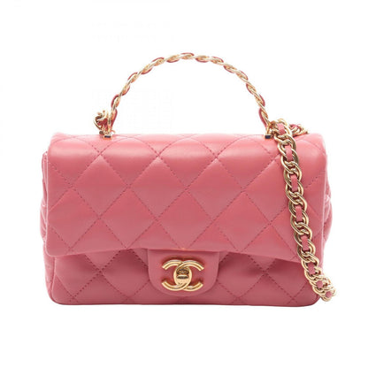 Chanel Shoulder Bag Quilted Small Top Handle 2-Way Pink Lambskin Mini Chain