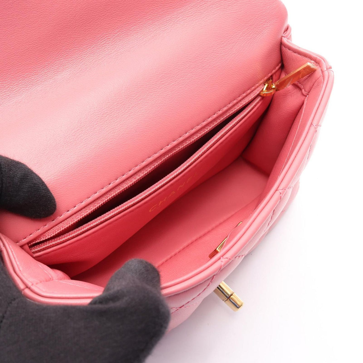 Chanel Shoulder Bag Quilted Small Top Handle 2-Way Pink Lambskin Mini Chain — view 3