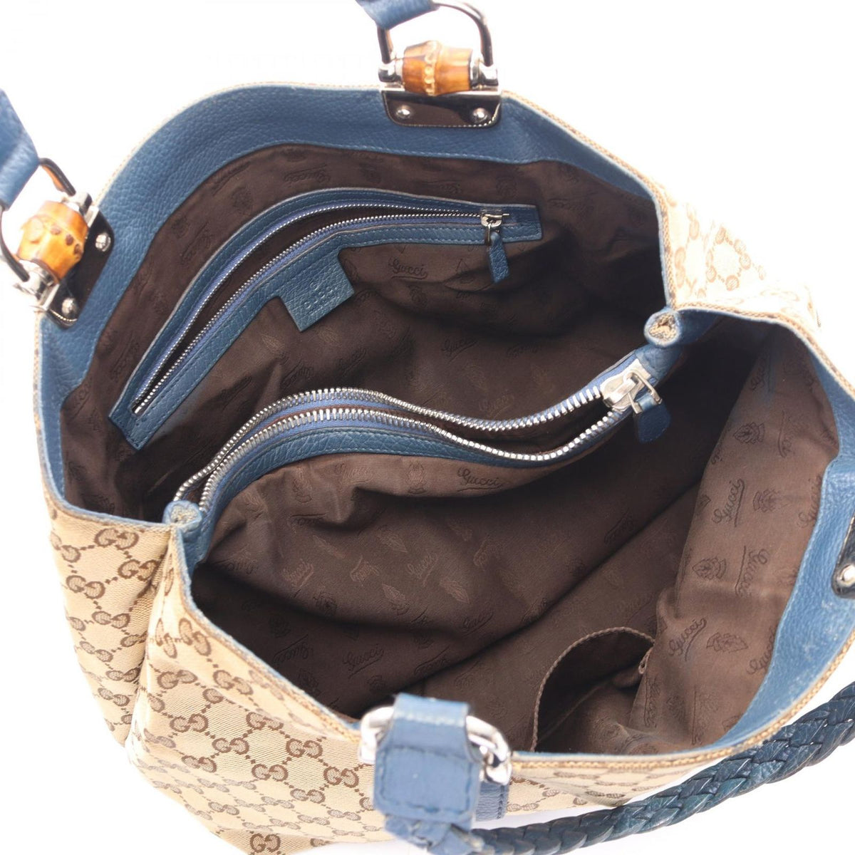 Gucci Tote Bag Bamboo GG Canvas Beige Blue — view 3
