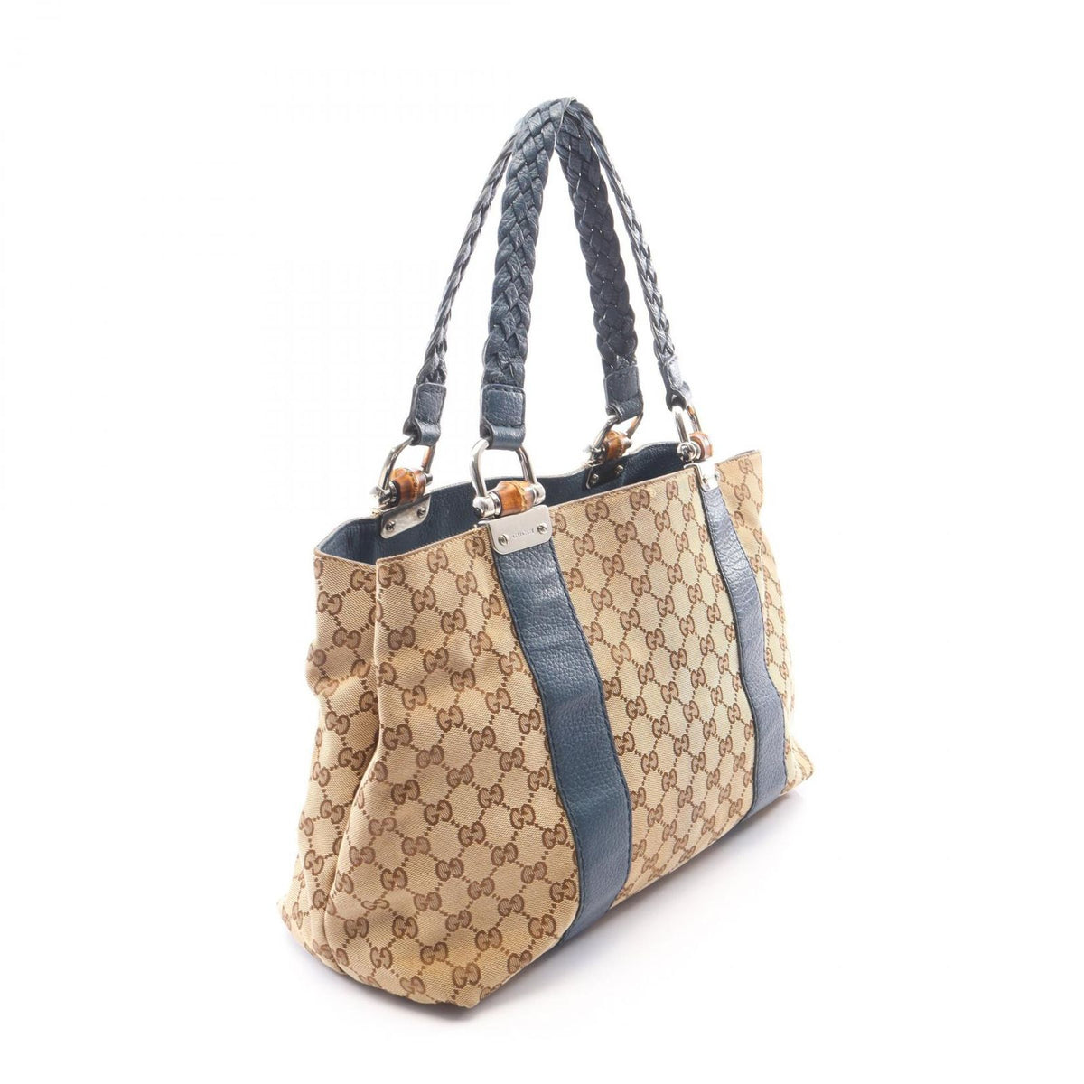 Gucci Tote Bag Bamboo GG Canvas Beige Blue — view 2