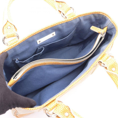 Celine Handbag Boogie Bag Yellow Beige Canvas Leather — view 3