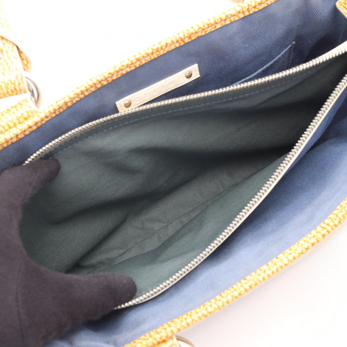 Celine Handbag Boogie Bag Yellow Beige Canvas Leather — view 5