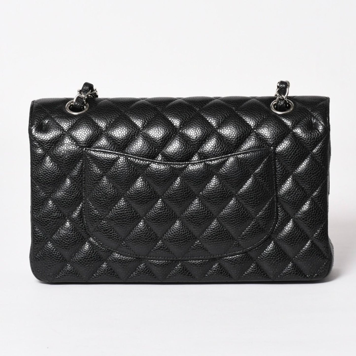 Chanel Quilted 25 Double Flap Chain Shoulder Bag CC Logo Caviar Leather Black — view 2
