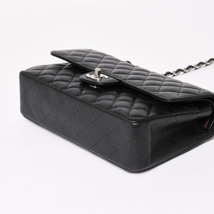 Chanel Quilted 25 Double Flap Chain Shoulder Bag CC Logo Caviar Leather Black — view 8
