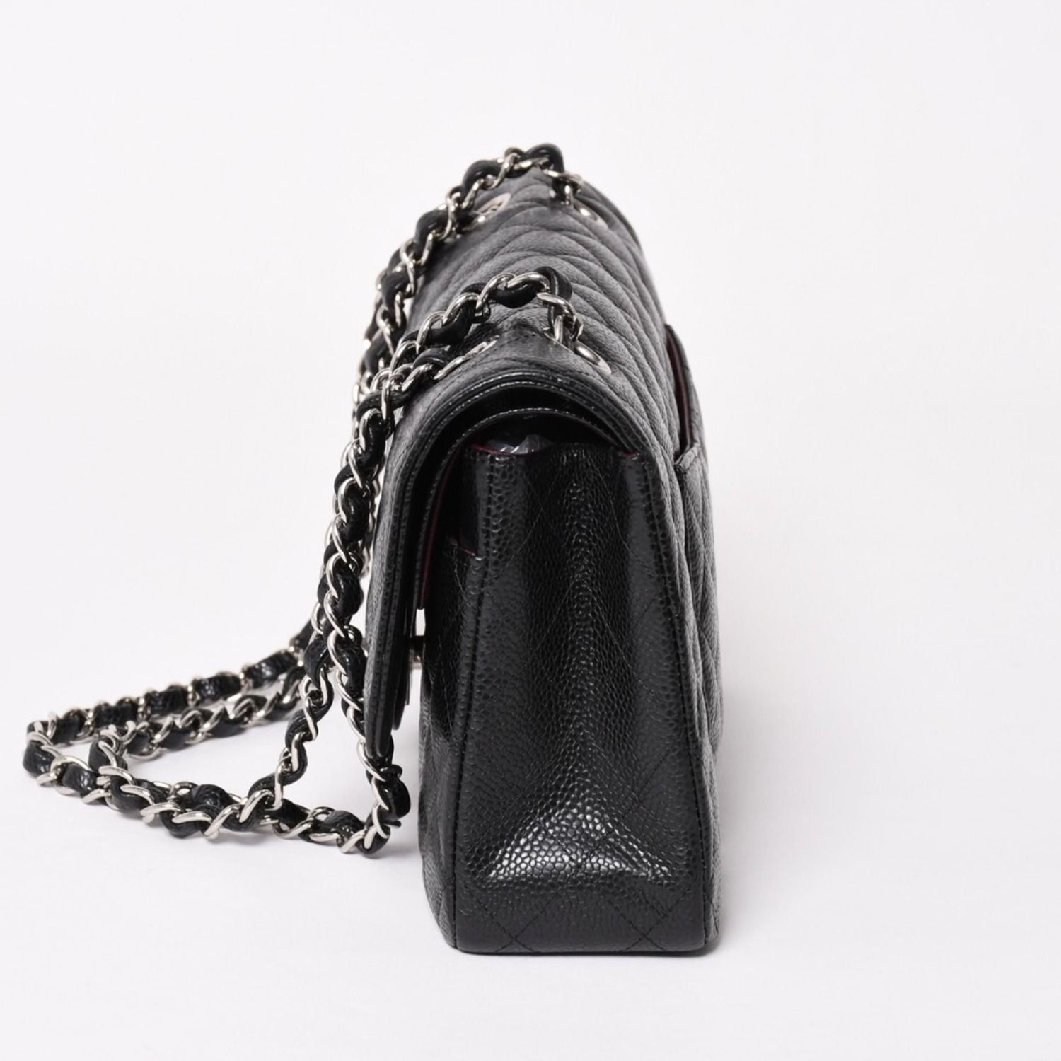 Chanel Quilted 25 Double Flap Chain Shoulder Bag CC Logo Caviar Leather Black — view 4