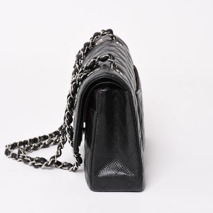 Chanel Quilted 25 Double Flap Chain Shoulder Bag CC Logo Caviar Leather Black — view 4