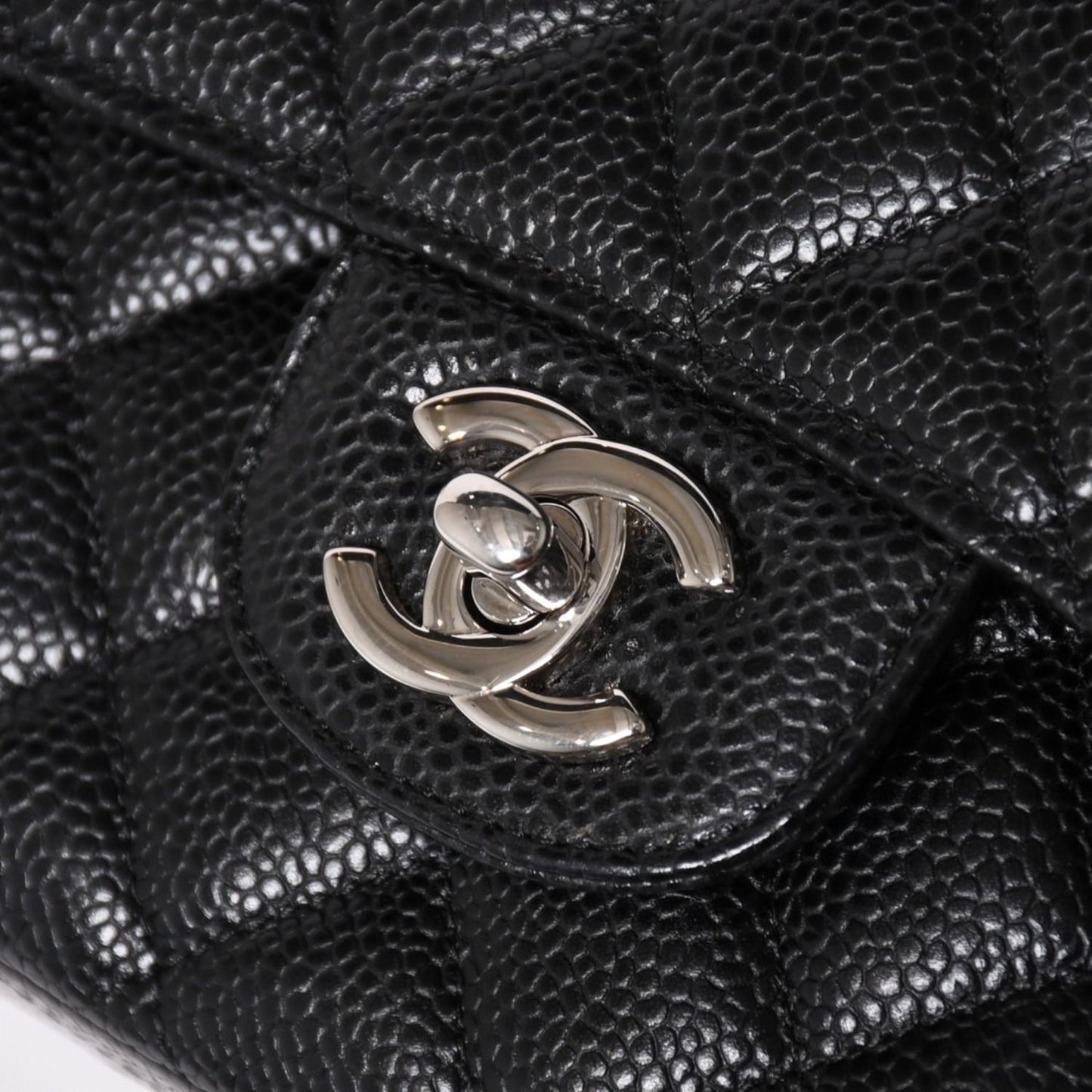 Chanel Quilted 25 Double Flap Chain Shoulder Bag CC Logo Caviar Leather Black — view 7