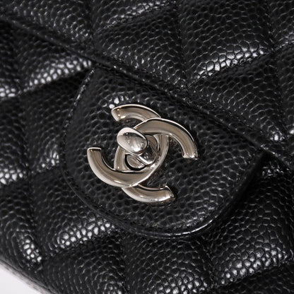 Chanel Quilted 25 Double Flap Chain Shoulder Bag CC Logo Caviar Leather Black — view 7