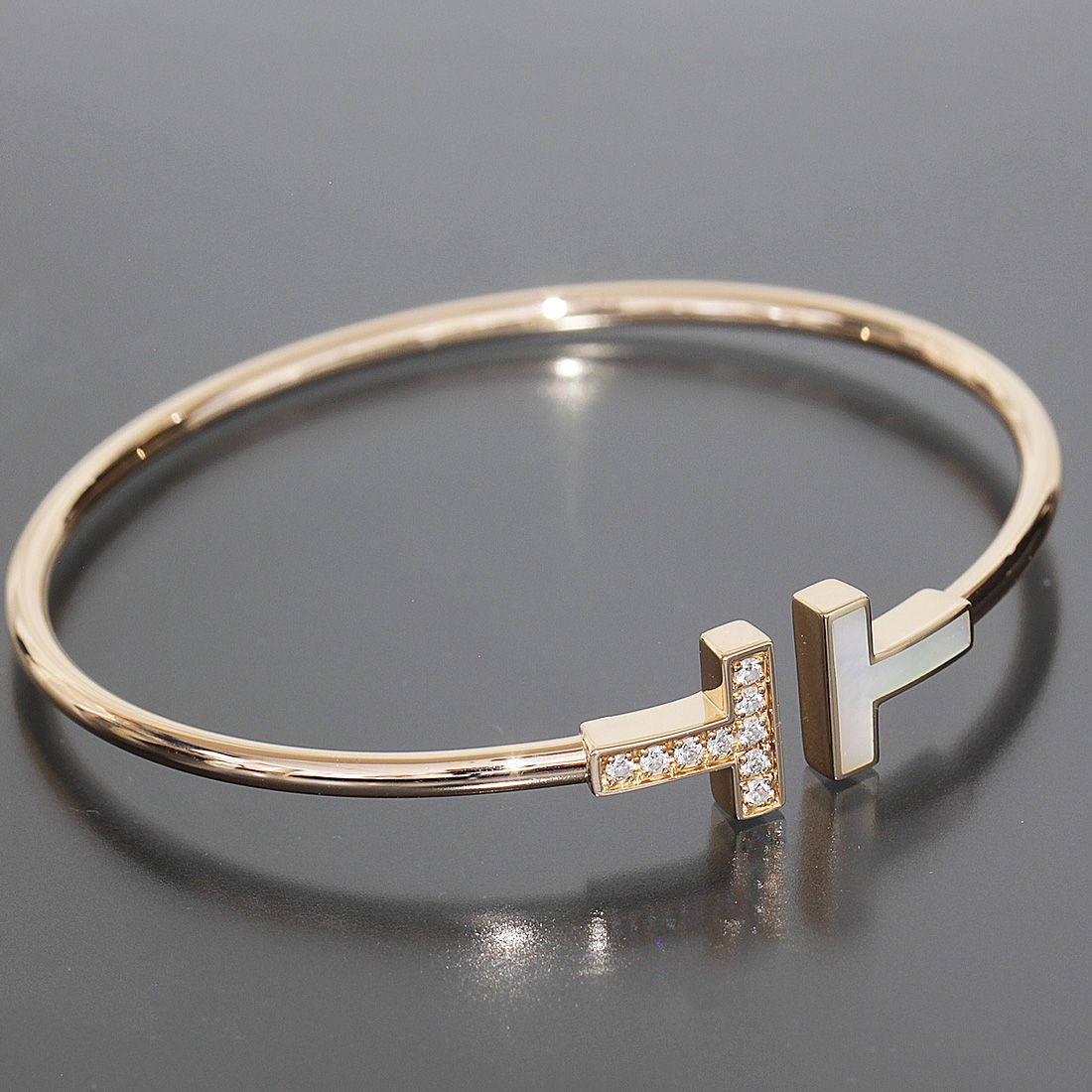 Tiffany & Co T Wire Shell Diamond Bangle Small Bracelet