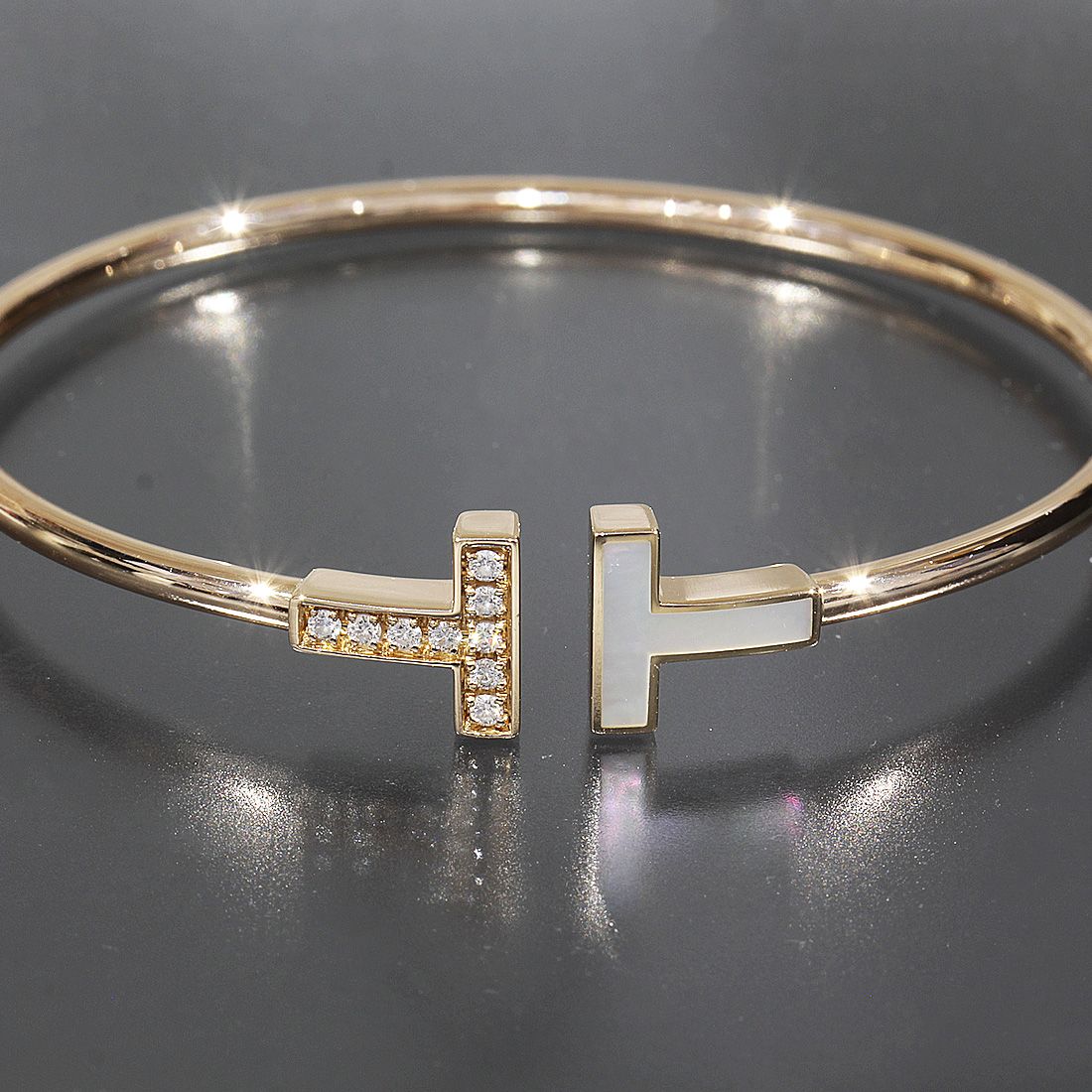 Tiffany & Co T Wire Shell Diamond Bangle Small Bracelet — view 2