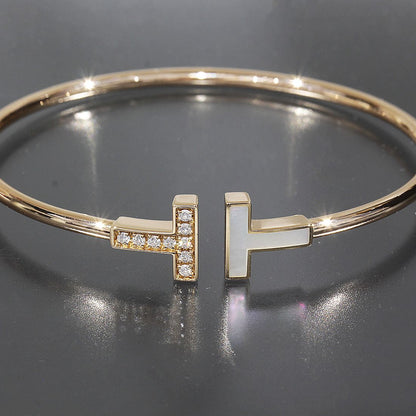 Tiffany & Co T Wire Shell Diamond Bangle Small Bracelet — view 2