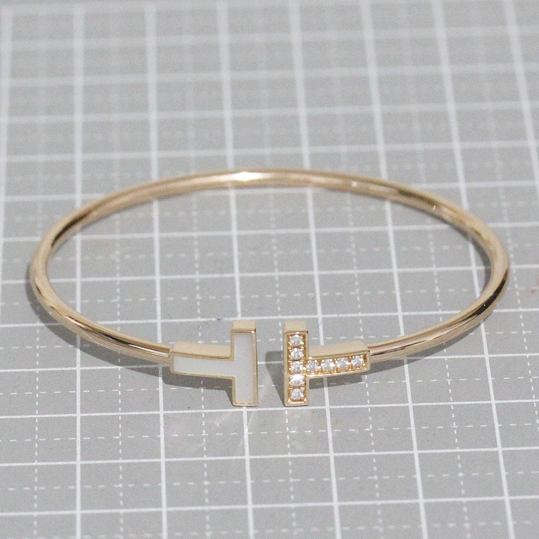 Tiffany & Co T Wire Shell Diamond Bangle Small Bracelet — view 4