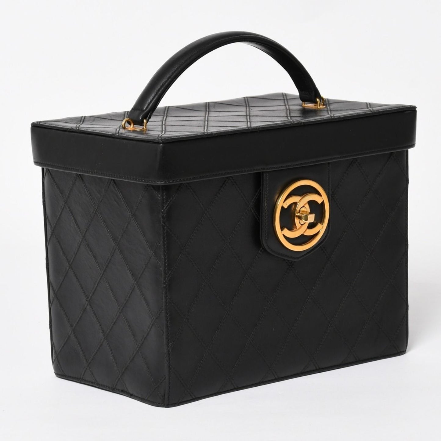 Chanel Bicolor Vanity Bag Handbag CC Logo Lambskin Black Gold — view 4