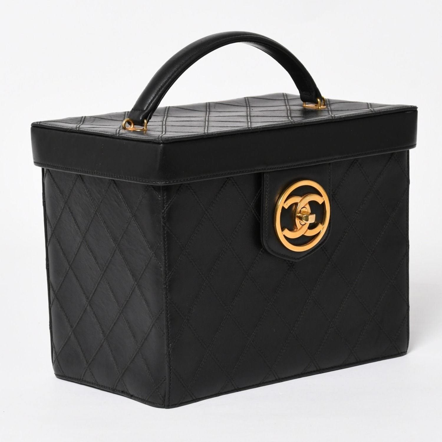 Chanel Bicolor Vanity Bag Handbag CC Logo Lambskin Black Gold — view 4