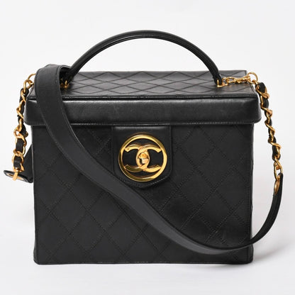 Chanel Bicolor Vanity Bag Handbag CC Logo Lambskin Black Gold
