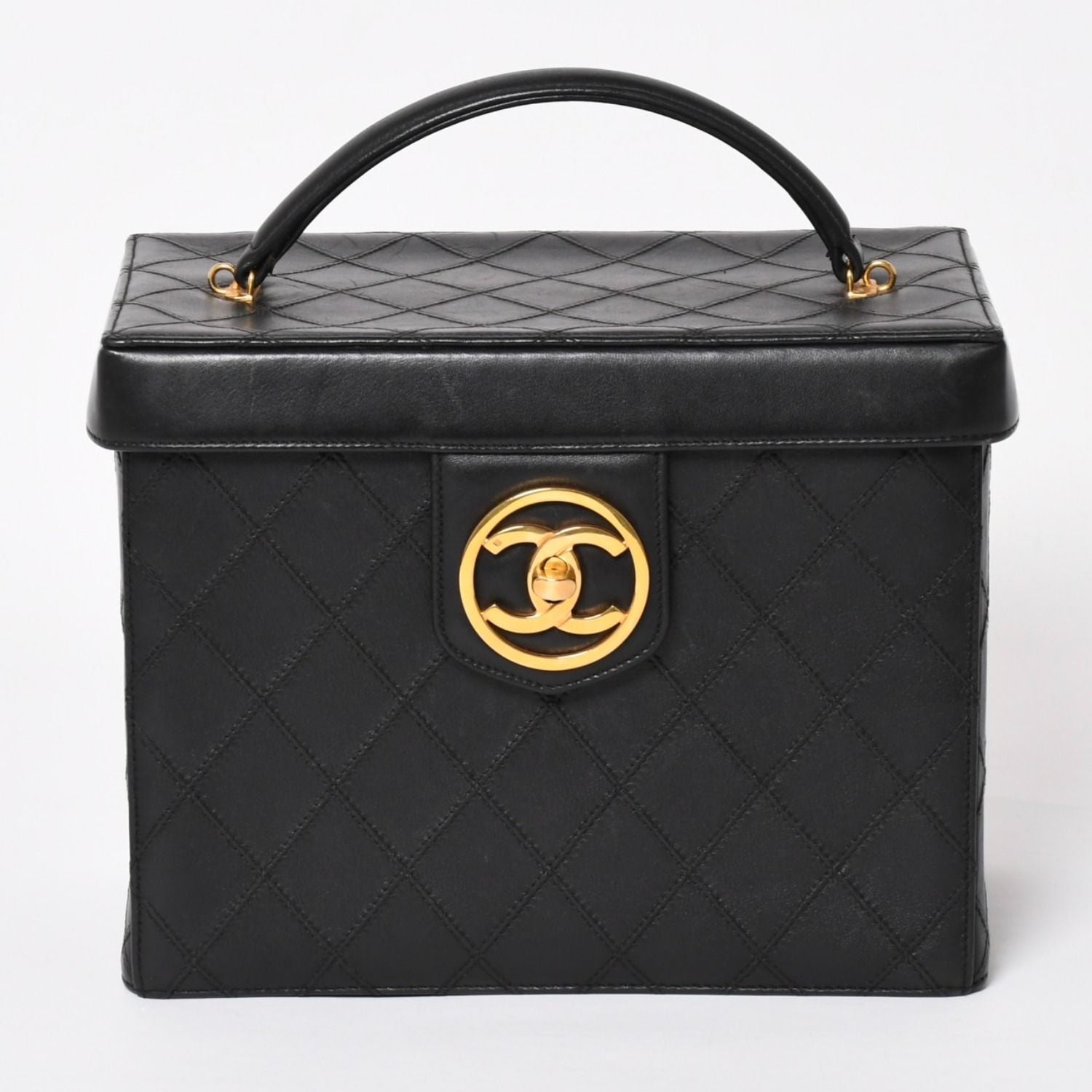 Chanel Bicolor Vanity Bag Handbag CC Logo Lambskin Black Gold — view 2