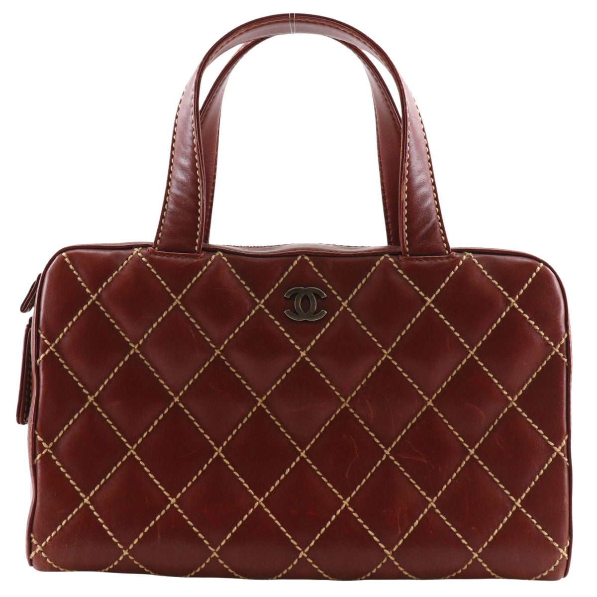 Chanel Wild Stitch Leather Red Brown Handbag