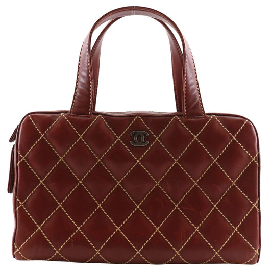 Chanel Wild Stitch Leather Red Brown Handbag
