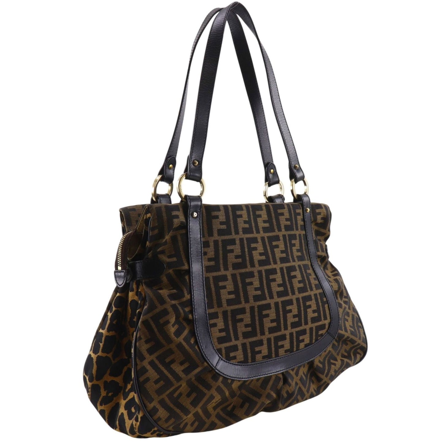 Fendi Zucca Leopard Nylon Canvas Brown Tote Bag — view 3