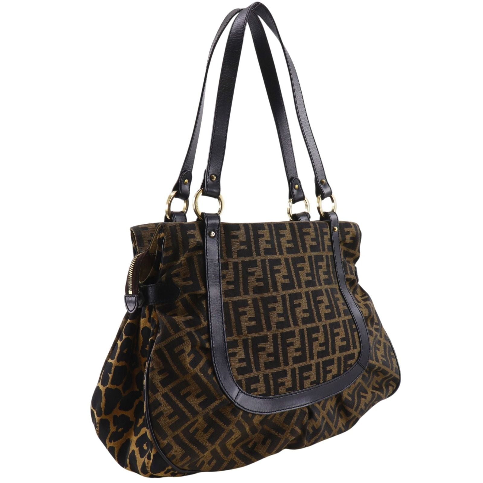 Fendi Zucca Leopard Nylon Canvas Brown Tote Bag — view 3
