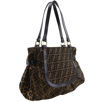 Fendi Zucca Leopard Nylon Canvas Brown Tote Bag — view 3