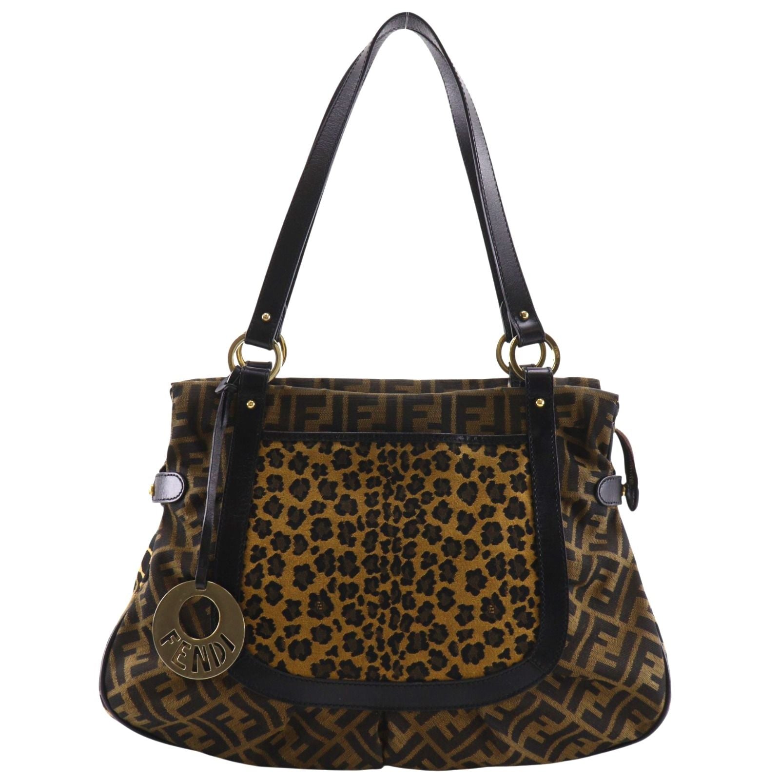 Fendi Zucca Leopard Nylon Canvas Brown Tote Bag