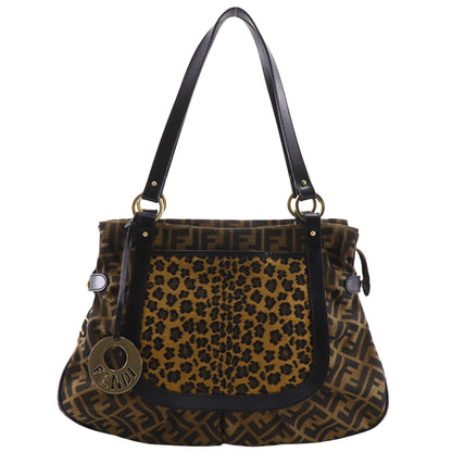 Fendi Zucca Leopard Nylon Canvas Brown Tote Bag