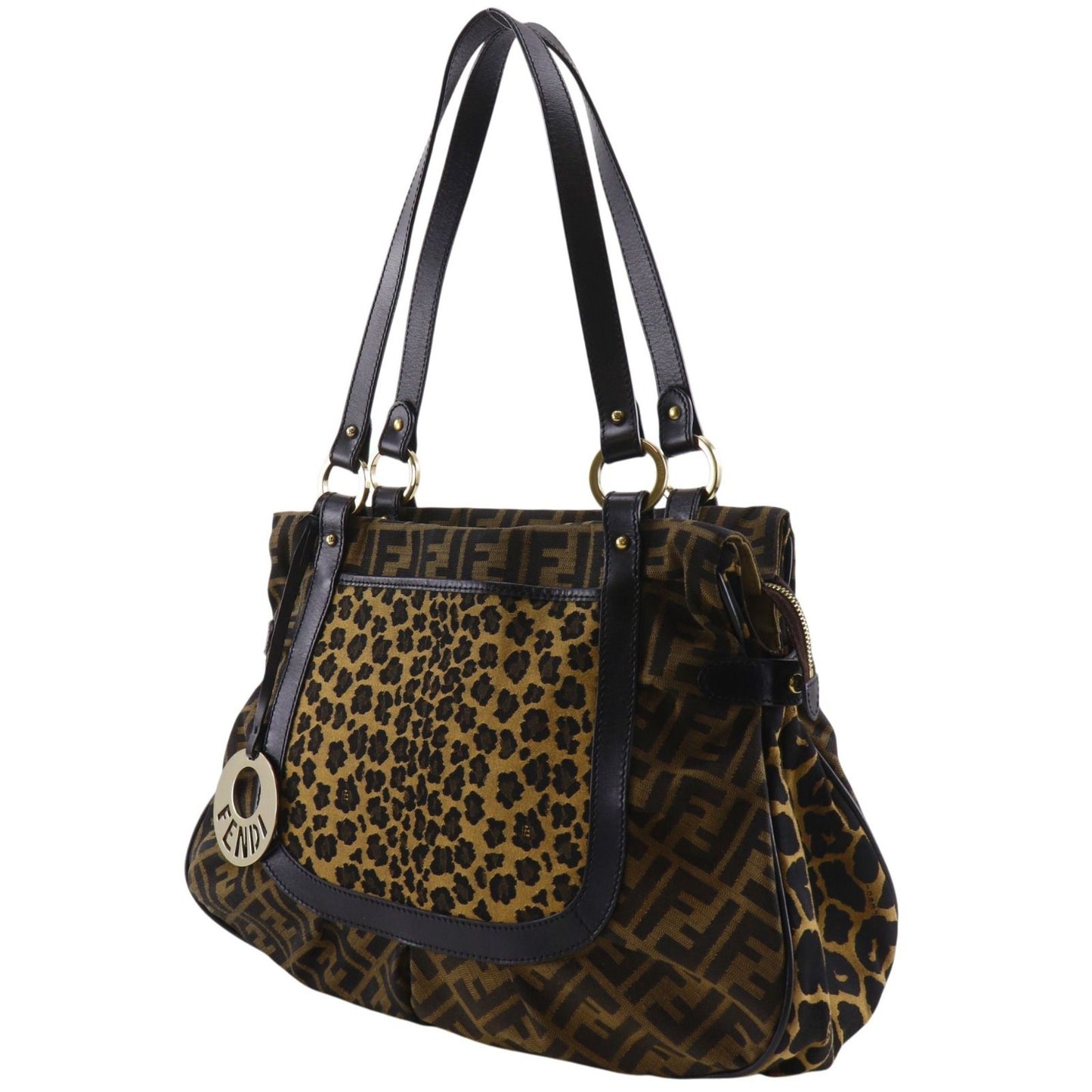 Fendi Zucca Leopard Nylon Canvas Brown Tote Bag — view 2