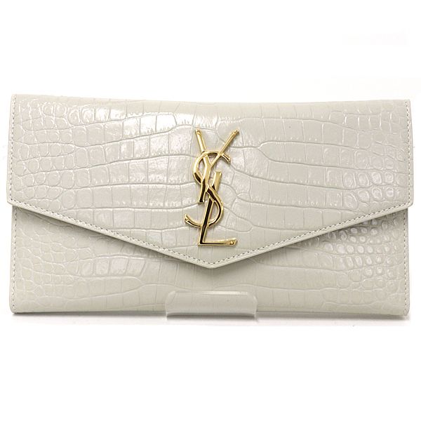 Saint Laurent Uptown Large Flap Wallet Embossed Leather Off White
