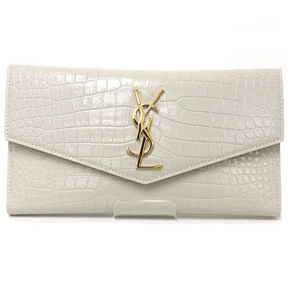 Saint Laurent Uptown Large Flap Wallet Embossed Leather Off White