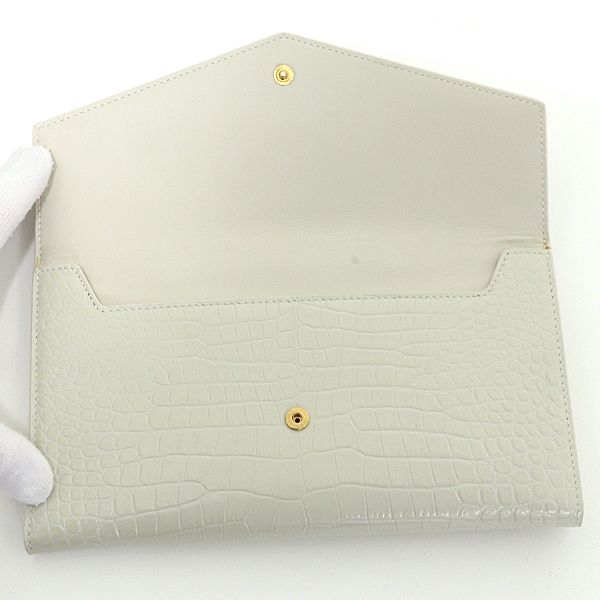 Saint Laurent Uptown Large Flap Wallet Embossed Leather Off White — view 5