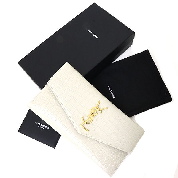 Saint Laurent Uptown Large Flap Wallet Embossed Leather Off White — view 2